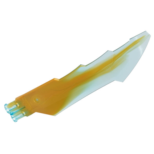 Деталь LEGO 79895pb01 Propeller 1 Blade 14L with 2 Axle Holes and Jagged Edges (Sword Blade) with Marbled Pearl Gold Pattern - Trans-Light Blue