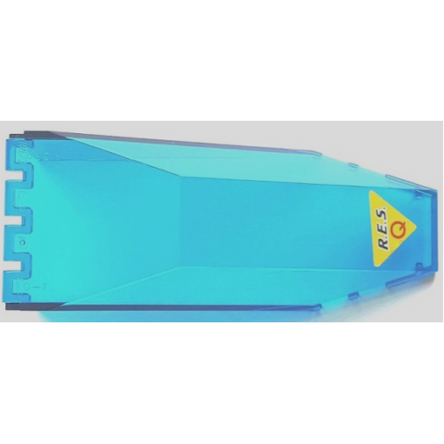 Деталь LEGO 2507pb09 Windscreen 10 x 4 x 2 1/3 Canopy with Black 'R.E.S.' and Red 'Q' on Yellow Triangle Pattern (Sticker) - Set 6473