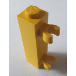 Brick, Modified 1 x 1 x 3 with 2 Clips (Vertical Grip) - Solid Stud - Yellow Brick, Modified 1 x 1 x 3 with 2 Clips (Vertical Grip) - Solid Stud - Yellow
