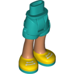 Mini Doll Hips and Shorts Folded Hem with Nougat Legs and Yellow Shoes with Dark Turquoise Soles and White Laces Pattern - Thick Hinge