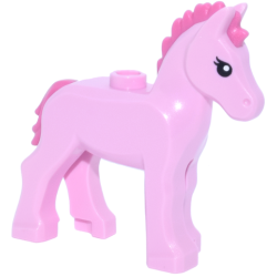 Horse, Foal with Stud on Back with Molded Dark Pink Mane and Tail and Printed Black Eyes with Double Eyelashes Pattern