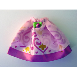 Belville, Clothes Skirt Long, Satin Pink with Dark Pink Pattern and Border, Sheer Pink Layer and Rosette