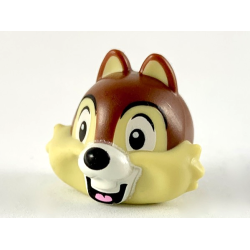 Minifigure, Head, Modified Chipmunk with Centered Teeth, Reddish Brown Fur and Black Nose Pattern (Chip)