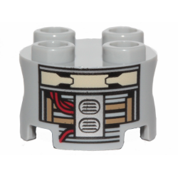 Brick, Round 2 x 2 with Pin Holes with Dark Tan, Red and Silver Robot Pattern (R1-J5) Brick, Round 2 x 2 with Pin Holes with Dark Tan, Red and Silver Robot Pattern (R1-J5)