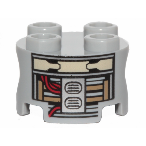 Деталь LEGO 17485pb005 Brick, Round 2 x 2 with Pin Holes with Dark Tan, Red and Silver Robot Pattern (R1-J5)