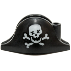 Minifigure, Headgear Hat, Pirate Bicorne with Skull with X Eyes and Crossbones Pattern Minifigure, Headgear Hat, Pirate Bicorne with Skull with X Eyes and Crossbones Pattern