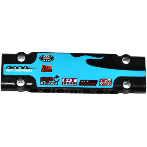 Деталь LEGO 15458pb003L Technic, Panel Plate 3 x 11 x 1 with Sponsor Logos on Medium Azure Flame Pattern Model Left Side (Sticker) - Set 42050