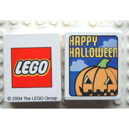 Деталь LEGO 4066pb075 Duplo, Brick 1 x 2 x 2 with Halloween 2004 Happy Halloween and Pumpkin Pattern
