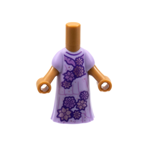 Деталь LEGO 65203pb011 Micro Doll, Body with Molded Lavender Dress and Printed Medium Lavender and Metallic Pink Flowers, Ruffled Collar Pattern