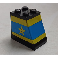 Stickered Assembly 3 x 2 x 2 1/3 with Blue and Yellow Stripes, Star and Letter J Pattern (Sticker) - Set 1554 - 2 Brick 1 x 2, 1 Plate 2 x 2, 1 Slope 65 2 x 2 x 2