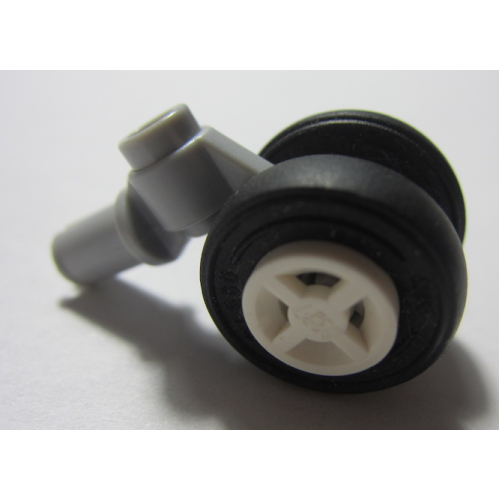 Деталь LEGO 61483c02 Technic Pin with Dual Wheels Holder with White Wheels and Black Tires (61483 / 4624 / 3139)