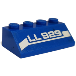 Slope 45 2 x 4 with White 'LL 929' on Stripe Pattern Model Left Side (Sticker) - Set 70816