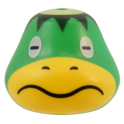 Minifigure, Head, Modified Turtle with Molded Yellow Face and Printed White Eyes, Black Nostrils and Mouth, Yellowish Green Bald Spot, and Dark Green Hair Pattern Minifigure, Head, Modified Turtle with Molded Yellow Face and Printed White Eyes, Black Nostrils and Mouth, Yellowish Green Bald Spot, and Dark Green Hair Pattern