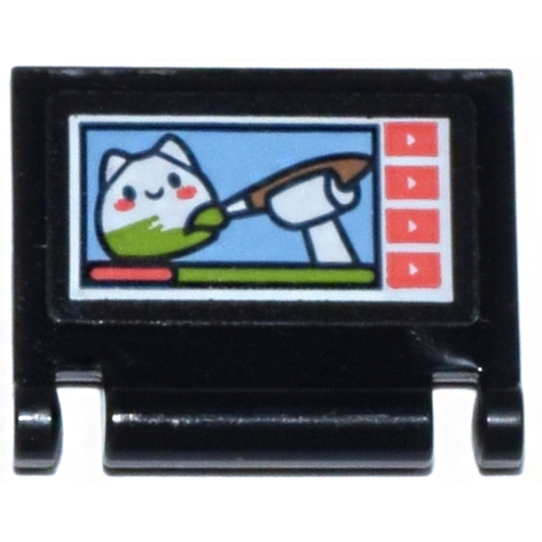 Деталь LEGO 24093pb098 Minifigure, Utensil Book Cover with Computer Screen Video, White Toy, Lime and Medium Nougat Paint Brush, Coral Buttons List Pattern (Sticker) - Set 42647