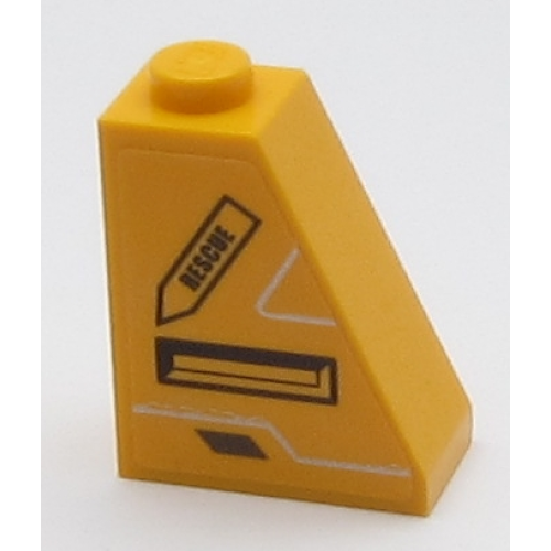 Деталь LEGO 60481pb009 Slope 65 2 x 1 x 2 with 'RESCUE' on Arrow and Black Vent Pattern (Sticker) - Set 60161