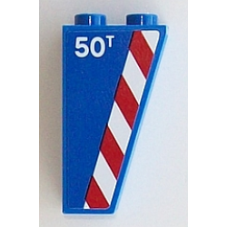 Slope, Inverted 75 2 x 1 x 3 with '50T' and Red and White Danger Stripes Pattern Model Left Side (Sticker) - Set 60098