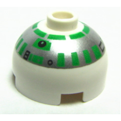 Brick, Round 2 x 2 Dome Top with Silver and Green Pattern (R2-R7)