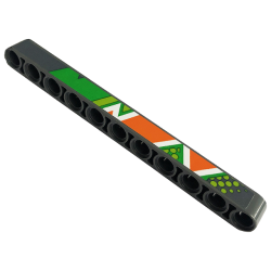 Technic, Liftarm Thick 1 x 11 with Bright Green, Lime, Orange and White Diagonal Stripes, Triangles and Dots Pattern Model Right Side (Sticker) - Set 42129