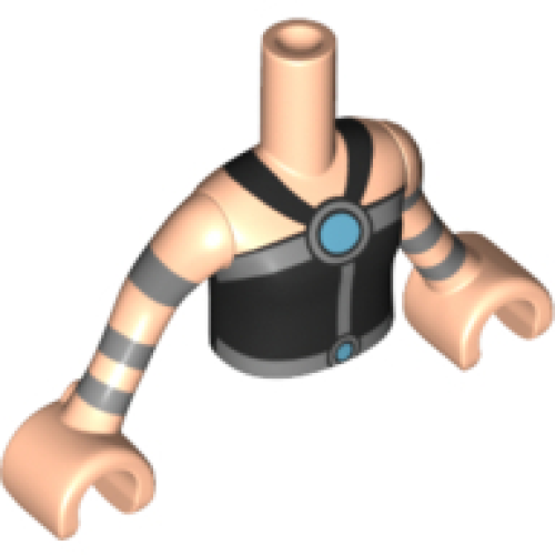 Деталь LEGO FTGpb187c01 Torso Mini Doll Girl Black Halter Neck Top with Dark Azure Fasteners Pattern, Light Nougat Arms with Silver Bands with Hands