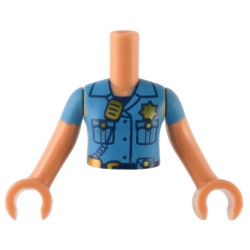 Torso Mini Doll Girl Dark Azure Police Uniform with Gold Badge and Radio Pattern, Nougat Arms with Hands with Dark Azure Short Sleeves