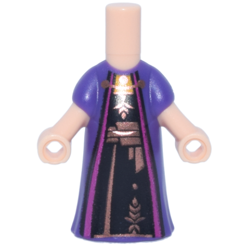Деталь LEGO 65203pb017 Micro Doll, Body with Molded Dark Purple Dress and Printed Magenta Robe Trim over Black Dress with Copper Clasp, Grain and Sash Pattern