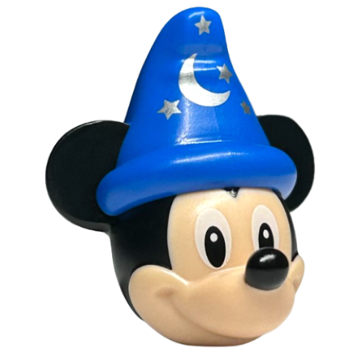Деталь LEGO 102175pb01 Minifigure, Head, Modified Mouse with Molded Black Ears and Blue Wizard Hat and Printed Nose, White Eyes and Silver Moon and Stars Pattern (Mickey)