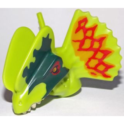 Dinosaur Head Dilophosaurus with Dark Green and Red Around Eyes and Red and Orange on Frill Pattern