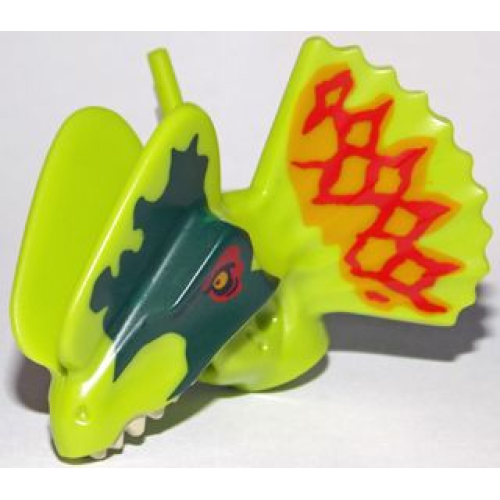 Деталь LEGO Diloheadpb01 Dinosaur Head Dilophosaurus with Dark Green and Red Around Eyes and Red and Orange on Frill Pattern