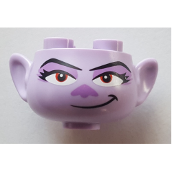 Minifigure, Head, Modified Trolls with Black Eyebrows, Eyelashes, Red Eyes, Medium Lavender Eye Shadow and Nose, Smirk Pattern Minifigure, Head, Modified Trolls with Black Eyebrows, Eyelashes, Red Eyes, Medium Lavender Eye Shadow and Nose, Smirk Pattern