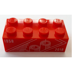 Brick 2 x 4 with Brick Underside, '1958' and '2018' Pattern