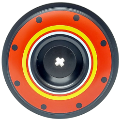 Wheel Cover Recessed with Axle Hole - 56mm for Wheel 15038 with Dots and White and Yellow Rings on Red Background Pattern Wheel Cover Recessed with Axle Hole - 56mm for Wheel 15038 with Dots and White and Yellow Rings on Red Background Pattern