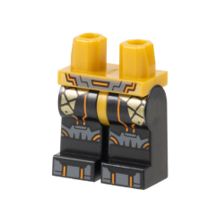 Hips and Black Legs with Dark Bluish Gray Belt, Knee Pads, and Shoe Tips, Gold Armor Plates, Orange Trim Pattern