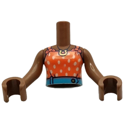 Torso Mini Doll Girl Coral Halter Top with White Dots, Medium Azure Belt with Gold Button and Horseshoe Necklace Pattern, Medium Brown Arms with Hands