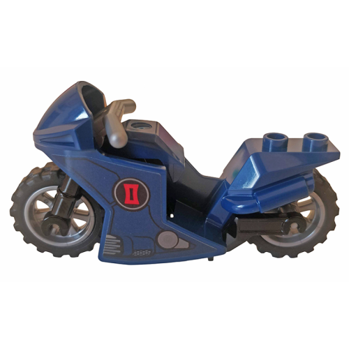 Деталь LEGO 18895c16pb01 Motorcycle Sport Bike with Black Frame, Flat Silver Wheels and Handlebars with Red Black Widow Logo Pattern on Both Sides (Stickers) - Set 76162