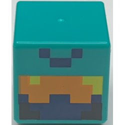 Minifigure, Head, Modified Cube with Pixelated Orange, Dark Blue and Black Face with Yellow Eyes Pattern (Minecraft Nether Adventurer)
