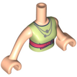 Torso Mini Doll Woman Yellowish Green Shirt with Coral Belt and Silver Necklace Pattern, Light Nougat Arms with Hands