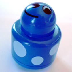 Primo Brick, Round Rattle 1 x 1 with White Spots and Smiling Face Pattern