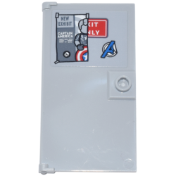 Door 1 x 4 x 6 with Stud Handle with Blue Avengers Logo and Flyer 'NEW EXHIBIT' and 'CAPTAIN AMERICA' Covering Red Exit Only Sign Pattern (Sticker) - Set 76269 Door 1 x 4 x 6 with Stud Handle with Blue Avengers Logo and Flyer 'NEW EXHIBIT' and 'CAPTAIN AMERICA' Covering Red Exit Only Sign Pattern (Sticker) - Set 76269