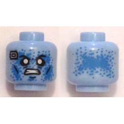 Minifigure, Head Alien with Blue Speckles, White Eyes, Computer Chip on Right Side, Angry Mouth Pattern