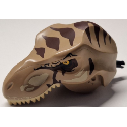 Dinosaur Head Tyrannosaurus rex with Dark Tan Top and Black Pin with Tan Teeth and Spots and Dark Brown Stripes Pattern Dinosaur Head Tyrannosaurus rex with Dark Tan Top and Black Pin with Tan Teeth and Spots and Dark Brown Stripes Pattern