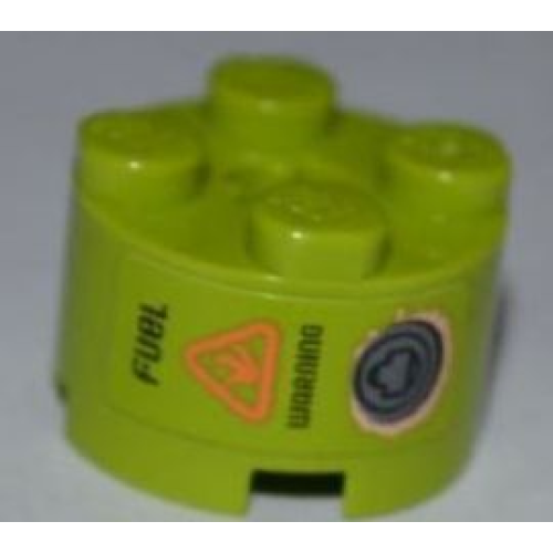 Деталь LEGO 3941pb10 Brick, Round 2 x 2 with Axle Hole with 'FUEL WARNING' and Rusted Filler Cap Pattern (Sticker) - Set 8707