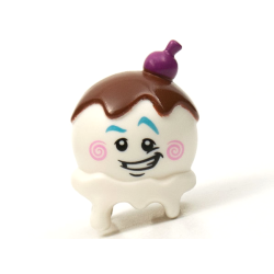 Minifigure, Head, Modified Ice Cream Scoop with Purple Cherry, Reddish Brown Topping, Medium Azure Eyebrows and Bright Pink Cheek Spirals Pattern