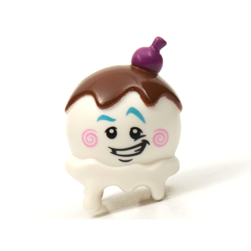 Деталь LEGO 75876pb01 Minifigure, Head, Modified Ice Cream Scoop with Purple Cherry, Reddish Brown Topping, Medium Azure Eyebrows and Bright Pink Cheek Spirals Pattern