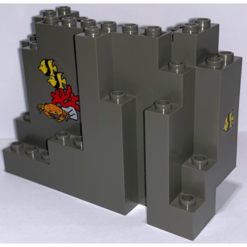 Деталь LEGO 6082pb05 Rock Panel 4 x 10 x 6 Rectangular (BURP) with 3 Fish, Coral and Crab Pattern (Stickers) - Set 6560