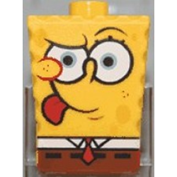 Minifigure, Head, Modified SpongeBob SquarePants with Tongue Out Pattern