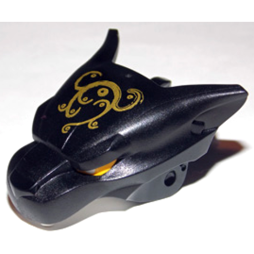 Деталь LEGO 15372pb01 Large Figure Head Modified Chima Panther Jaw Upper with Ornate Gold Pattern