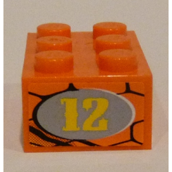 Brick 2 x 3 with Yellow '12' in Light Bluish Gray Oval on Snakeskin Background Pattern on End Model Right Side (Sticker) - Set 8158