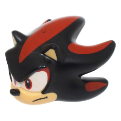 Minifigure, Head, Modified Hedgehog, Shadow with Molded Medium Tan Face and Inner Ears and Printed Red Streaks, Eyes on White Background, Black Nose and Closed Mouth Pattern