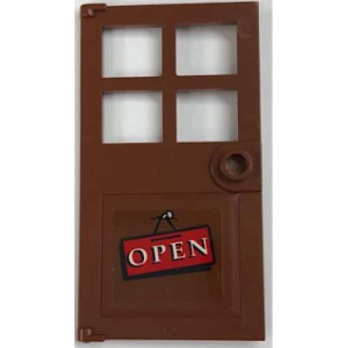 Деталь LEGO 60623pb07 Door 1 x 4 x 6 with 4 Panes and Stud Handle with 'OPEN' Pattern (Sticker) - Set 21310