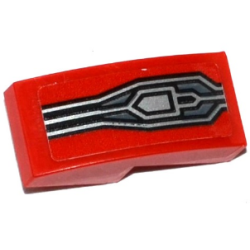 Slope, Curved 2 x 1 x 2/3 with Silver Lines and Pentagon on Red Background Pattern (Sticker) - Set 70314 Slope, Curved 2 x 1 x 2/3 with Silver Lines and Pentagon on Red Background Pattern (Sticker) - Set 70314